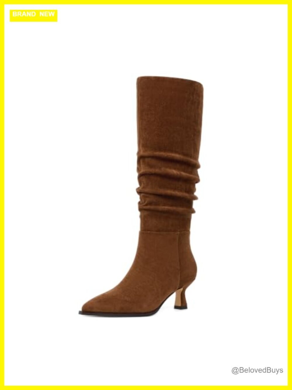 Kitten Heel Faux Suede Knee High Boots Pointed Toe Side Zip Women